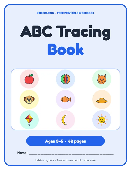 Cover of the ABC Tracing Book, a free printable workbook for ages 3–5