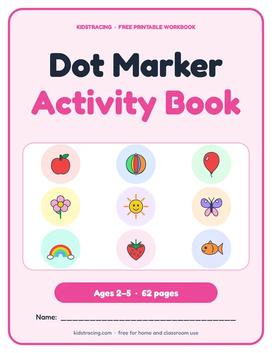 Cover of the Dot Marker Activity Book, a free printable workbook for ages 2–5