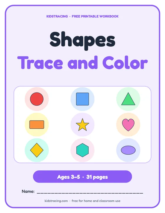 Cover of the Shapes Tracing and Coloring Book, a free printable workbook for ages 3–5