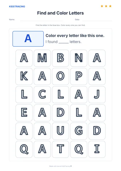 Preview of a find and color letters worksheet