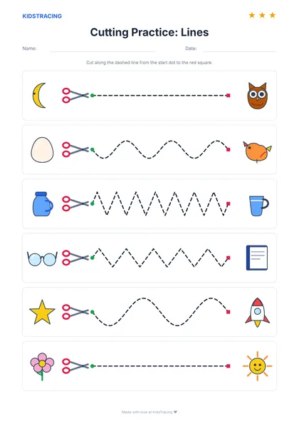 Preview of a cutting practice worksheet with dashed lines
